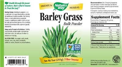 Photo of the Nature's Way Barley Grass Bulk Powder label