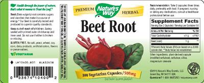 Photo of the Nature's Way Beet Root 500 mg label
