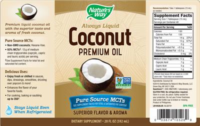 Photo of the Nature's Way Coconut Premium Oil label