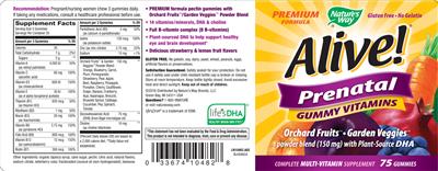 Photo of the Nature's Way Alive! Prenatal Gummy Vitamins label
