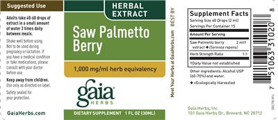 Photo of the Gaia Herbs Saw Palmetto Berry label