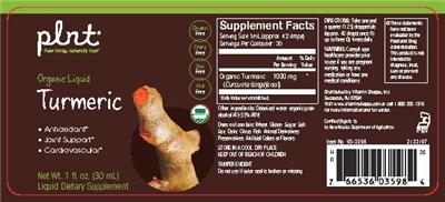 Photo of the plnt Organic Liquid Turmeric label