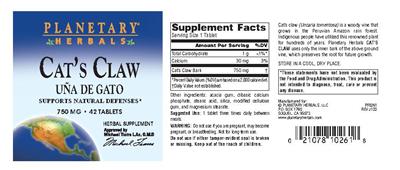 Photo of the Planetary Herbals Cat's Claw 750 mg label