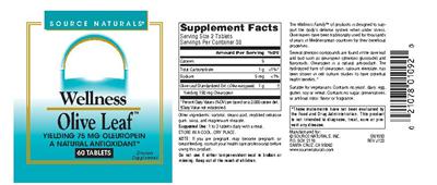 Photo of the Source Naturals Wellness Olive Leaf label