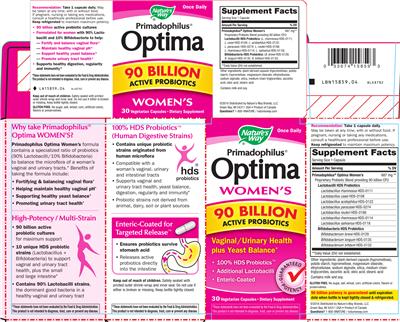 Photo of the Nature's Way Primadophilus Optima Women's label