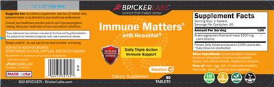 Photo of the Bricker Labs Immune Matters With ResistAid label