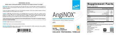 Photo of the XYMOGEN AngiNox Natural Orange Flavor label