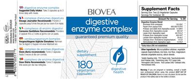 Photo of the BIOVEA Digestive Enzyme Complex label
