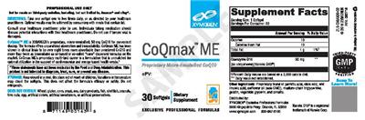 Photo of the XYMOGEN CoQmax ME label