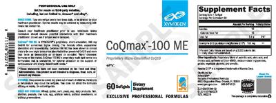 Photo of the XYMOGEN CoQmax-100 ME label