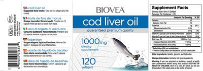 Photo of the BIOVEA Cod Liver Oil 1000 mg label