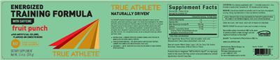 Photo of the True Athlete Energized Training Formula Fruit Punch label