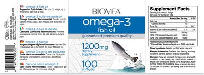 Photo of the BIOVEA Omega-3 Fish Oil 1200 mg label