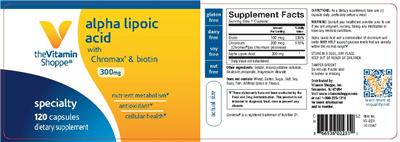 Photo of the The Vitamin Shoppe Alpha Lipoic Acid with Chromax & Biotin 300 mg label
