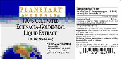 Photo of the Planetary Herbals Echinacea-Goldenseal Liquid Extract label