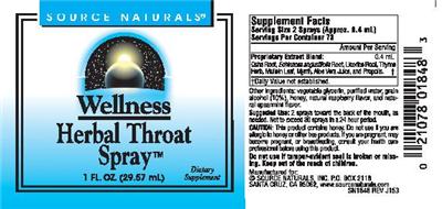 Photo of the Source Naturals Wellness Herbal Throat Spray label