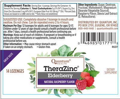 Photo of the Quantum Health TheraZinc Elderberry Natural Raspberry Flavor label
