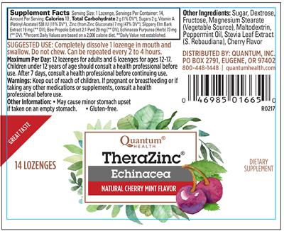 Photo of the Quantum Health TheraZinc Echinacea Natural Cherry Mint Flavor label
