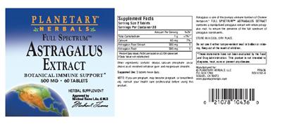 Photo of the Planetary Herbals Full Spectrum Astragalus Extract 500 mg label