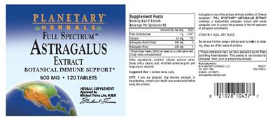 Photo of the Planetary Herbals Full Spectrum Astragalus Extract 500 mg label
