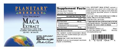 Photo of the Planetary Herbals Full Spectrum Maca Extract label