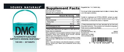Photo of the Source Naturals DMG 100 mg label
