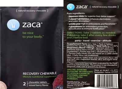Photo of the Zaca Recovery Chewable Mixed Berry Flavor label
