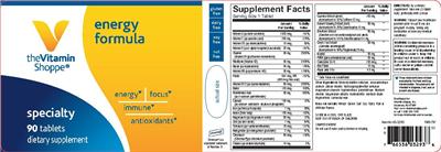 Photo of the The Vitamin Shoppe Energy Formula label