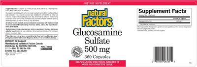 Photo of the Natural Factors Glucosamine Sulfate 500 mg label