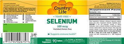 Photo of the Country Life Selenium 100 mcg label