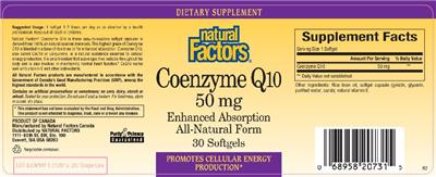 Photo of the Natural Factors Coenzyme Q10 50 mg label