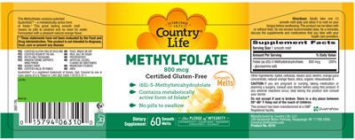 Photo of the Country Life Methylfolate 800 mcg label