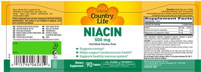 Photo of the Country Life Niacin 500 mg label