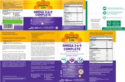 Photo of the Country Life Ultra Concentrated Omega 3 6 9 Complete Natural Lemon Flavored label