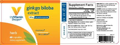 Photo of the The Vitamin Shoppe Ginkgo Biloba Extract 60 mg label