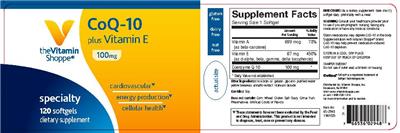Photo of the The Vitamin Shoppe CoQ-10 Plus Vitamin E 100 mg label