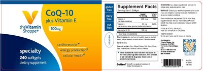 Photo of the The Vitamin Shoppe CoQ-10 Plus Vitamin E 100 mg label