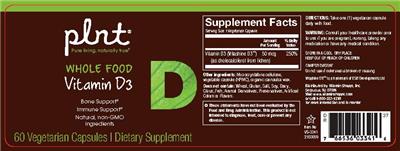 Photo of the plnt Whole Food Vitamin D3 label