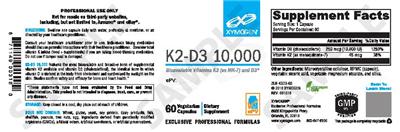 Photo of the XYMOGEN K2-D3 10,000 label