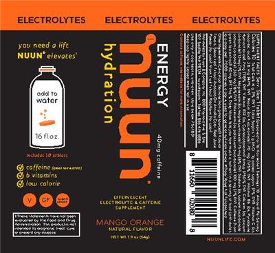 Photo of the Nuun Electrolytes Energy Mango Orange label