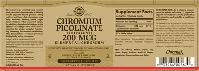 Product label for Chromium Picolinate 200 mcg