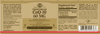 Photo of the Solgar Vegetarian CoQ-10 60 mg label