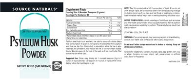 Photo of the Source Naturals Psyllium Husk Powder label