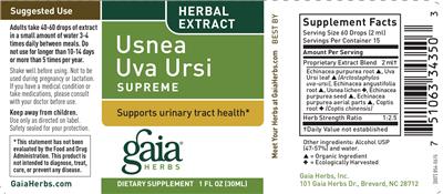 Photo of the Gaia Herbs Usnea Uva Ursi Supreme label