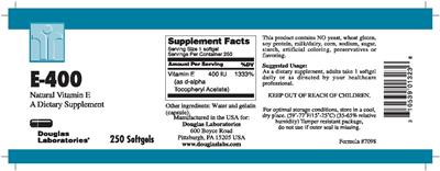 Photo of the Douglas Laboratories E-400 Natural Vitamin E label