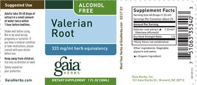 Photo of the Gaia Herbs Valerian Root label