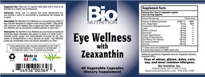 Photo of the Bio Nutrition Eye Wellness With Zeaxanthin label