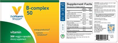 Photo of the The Vitamin Shoppe B-Complex 50 label