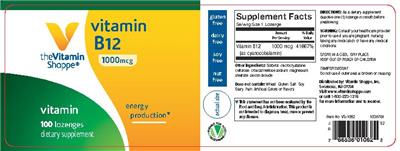 Photo of the The Vitamin Shoppe Vitamin B12 1000 mcg label