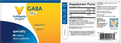 Photo of the The Vitamin Shoppe GABA 750 mg label